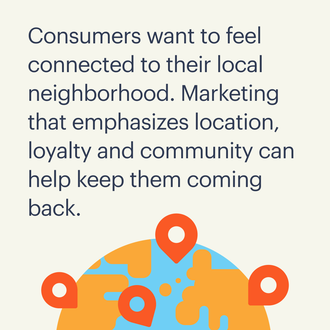 LinkedIn carousel slide about consumers wanting local connection, with map pins