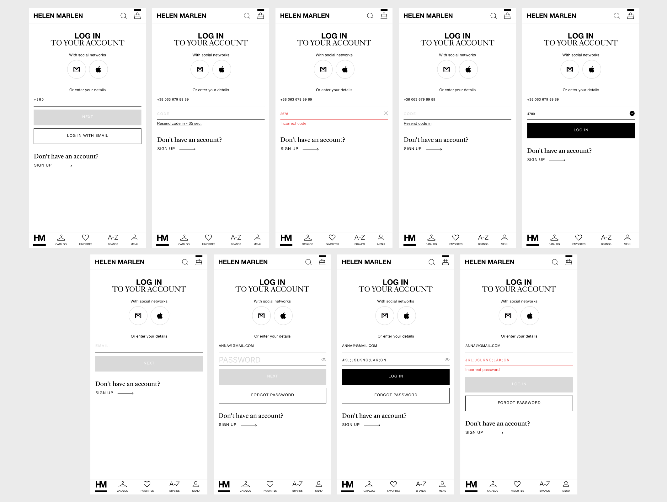 Auth — phone + code + resend + input error