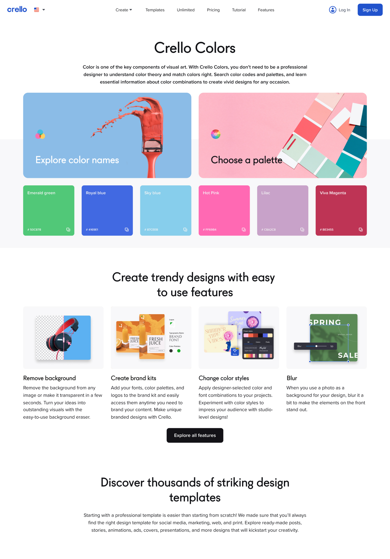VistaCreate Colors Hub — Colours landing (hub)