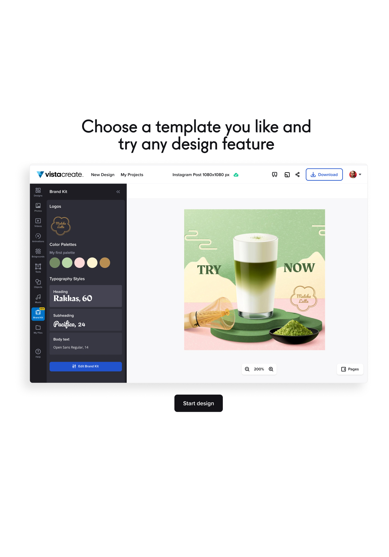 VistaCreate — editor UI + template in the page colour